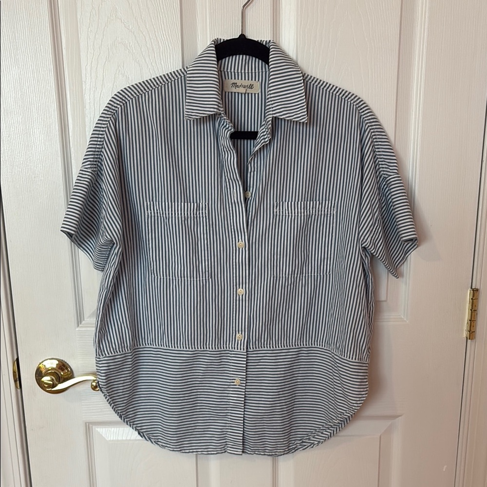 Madewell Black and White Striped Button-Up Shirt